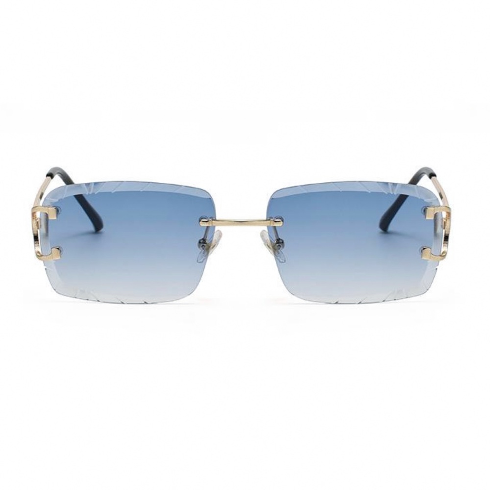 Blue Tint Gold Frame Luxury Fashion Retro Summer Rectangle Sunglasses